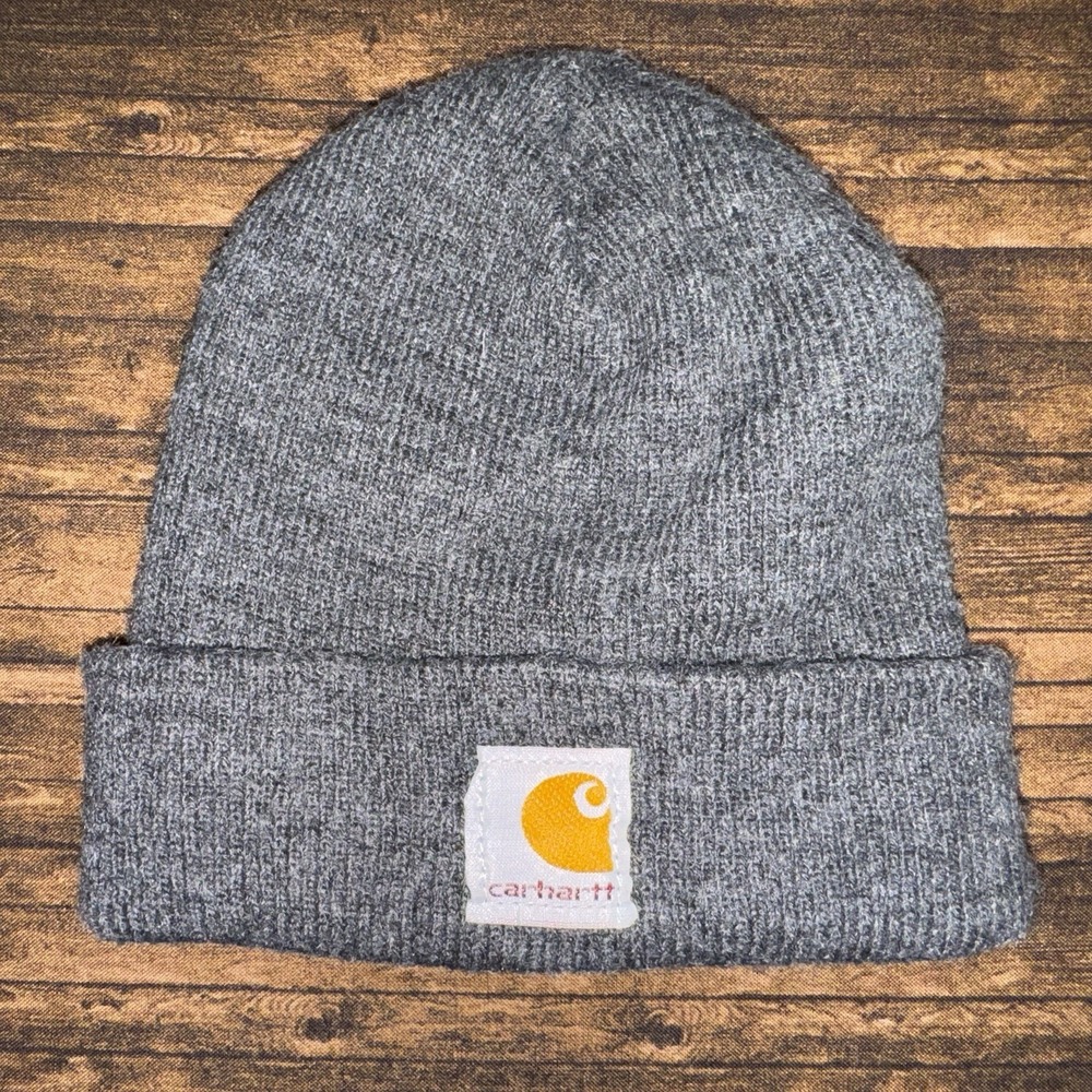 Carhartt Beanie Hat Toddler OS Grey Acrylic Knit Fold Over Cuff
